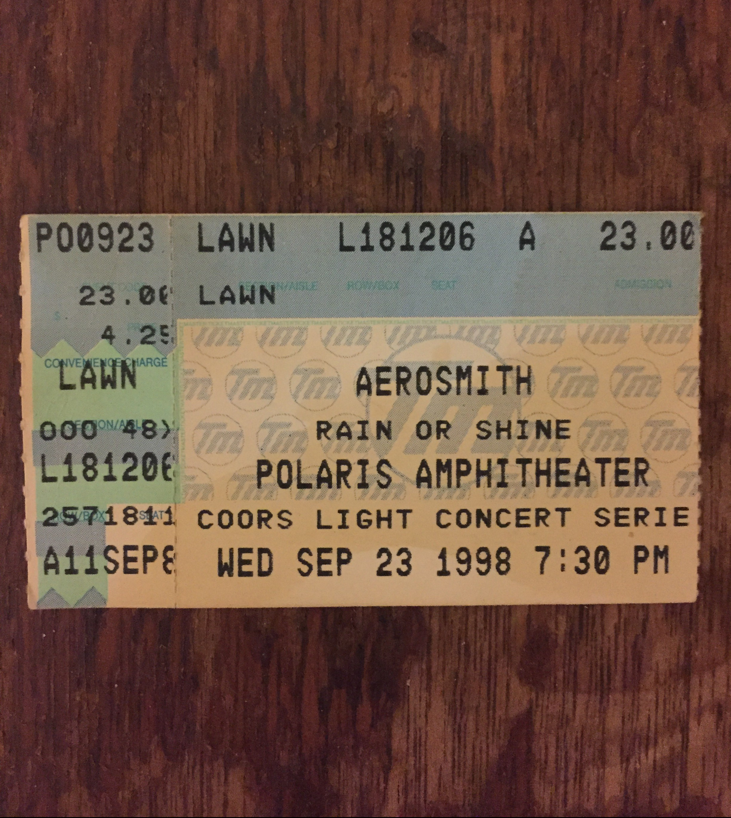 Tickets stub from Aerosmith, Polaris Amphitheater, 1998