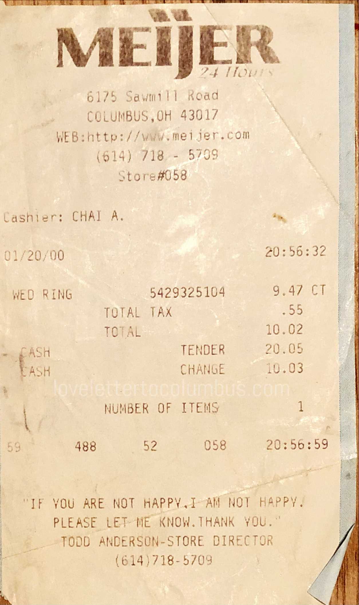 Meijer wedding ring receipt 2000