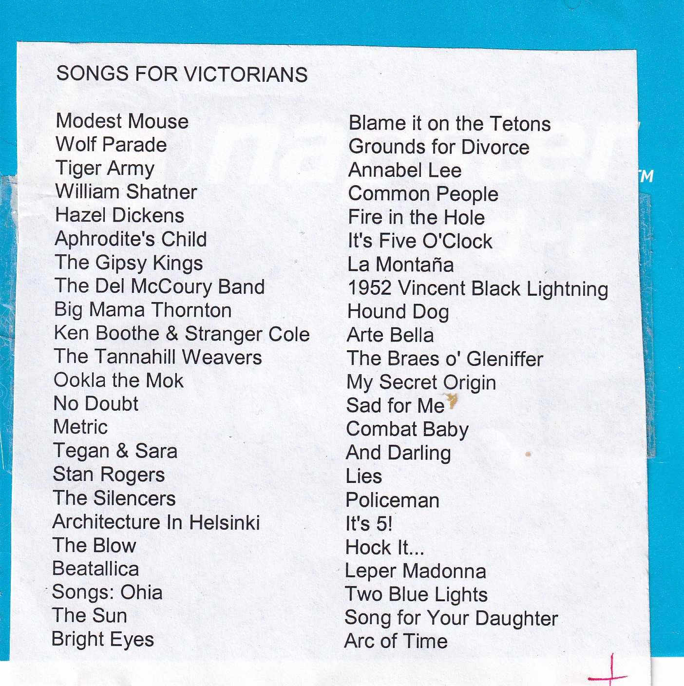 Songs for Victorian's mix CD 2006
